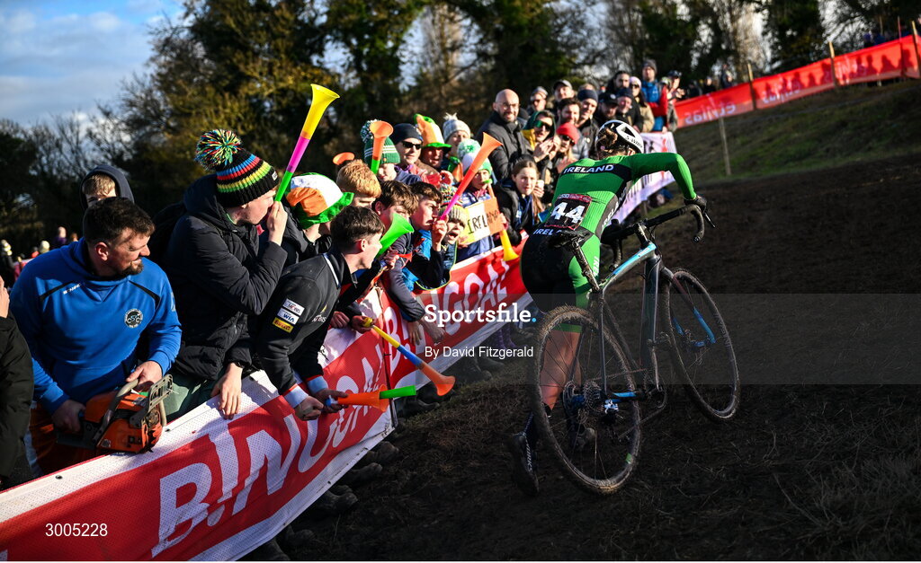 1 December 2024; Caoimhe May of Ireland during the Women's Elite race at the UCI Cyclo-cross World Cup on the Sport Ireland Campus in Dublin. Photo by David Fitzgerald/Sportsfile