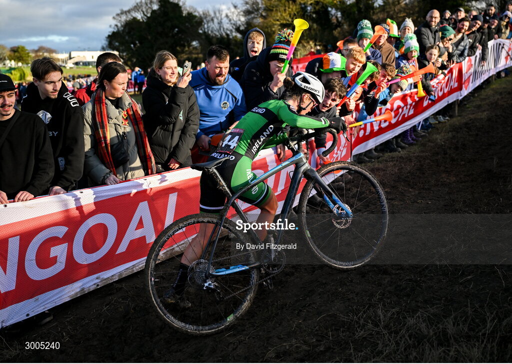 1 December 2024; Caoimhe May of Ireland during the Women's Elite race at the UCI Cyclo-cross World Cup on the Sport Ireland Campus in Dublin. Photo by David Fitzgerald/Sportsfile