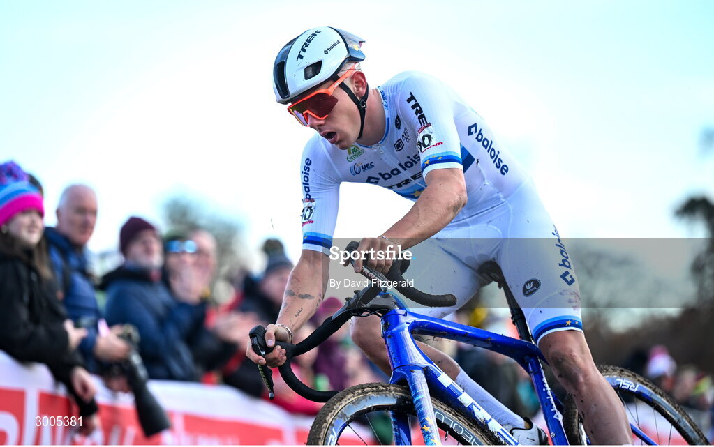 1 December 2024; Thibau Nys of Belgium during the Men's Elite race at the UCI Cyclo-cross World Cup on the Sport Ireland Campus in Dublin. Photo by David Fitzgerald/Sportsfile