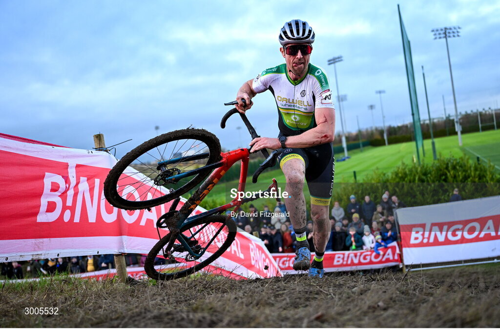 1 December 2024; Ronan O'Flynn of Ireland during the Men's Elite race at the UCI Cyclo-cross World Cup on the Sport Ireland Campus in Dublin. Photo by David Fitzgerald/Sportsfile