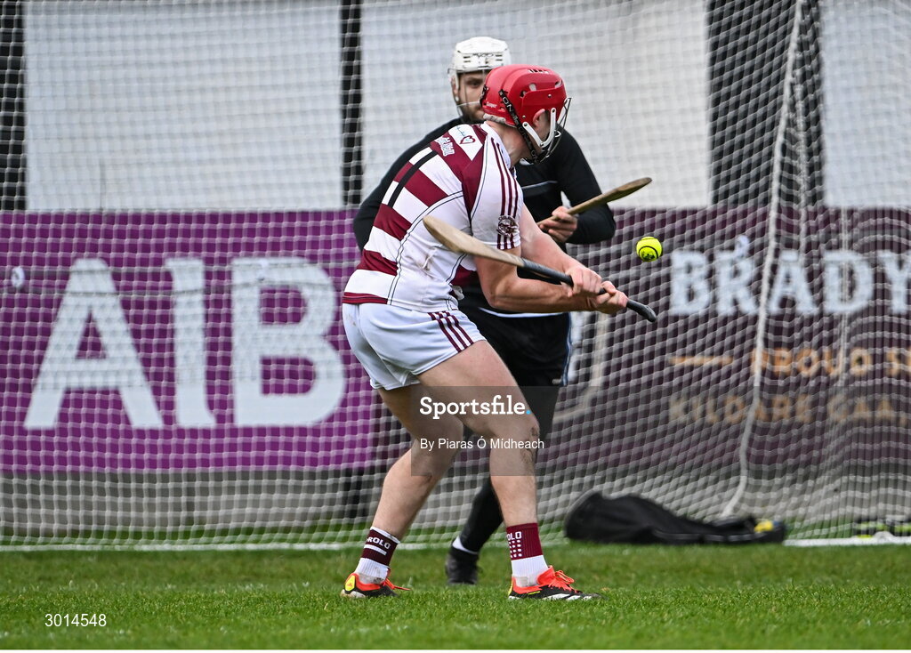 15 December 2024; Mark McGuigan of Slaughtneil shoots over the bar in the final moments of the AIB GAA Hurling All-Ireland Senior Club Championship semi-final match between Sarsfields of Cork and Slaughtneil of Derry at Cedral St Conleth's Park in Newbridge, Kildare. Photo by Piaras Ó Mídheach/Sportsfile