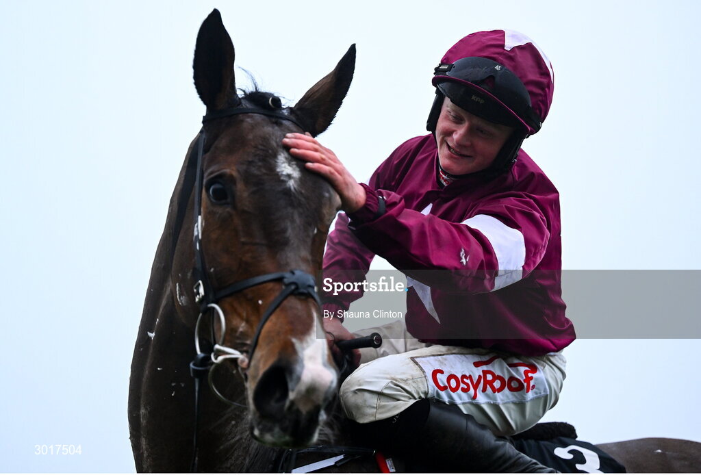 26 December 2024; Sam Ewing after winning The Racing Post Long Distance Novice Steeplechase race on Croke Park on day one of the Leopardstown Christmas Festival at Leopardstown Racecourse in Dublin. Photo by Shauna Clinton/Sportsfile