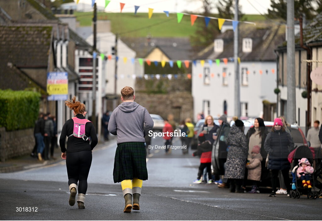 1 January 2025; Participants during the 45th annual Castlecomer Wellie Race in Castlecomer, Kilkenny, ran in aid of a number of local and national charities. Originally started in 1978, the local men decided to run off the Christmas excess by having a race over a cross country circuit. Not being the type of men that would be seen in a pair of proper running shoes, let alone actually own a pair, the most obvious footwear for this type of event was wellingtons. The event also includes a parade and family entertainment throughout the day in Castlecomer. Photo by David Fitzgerald/Sportsfile