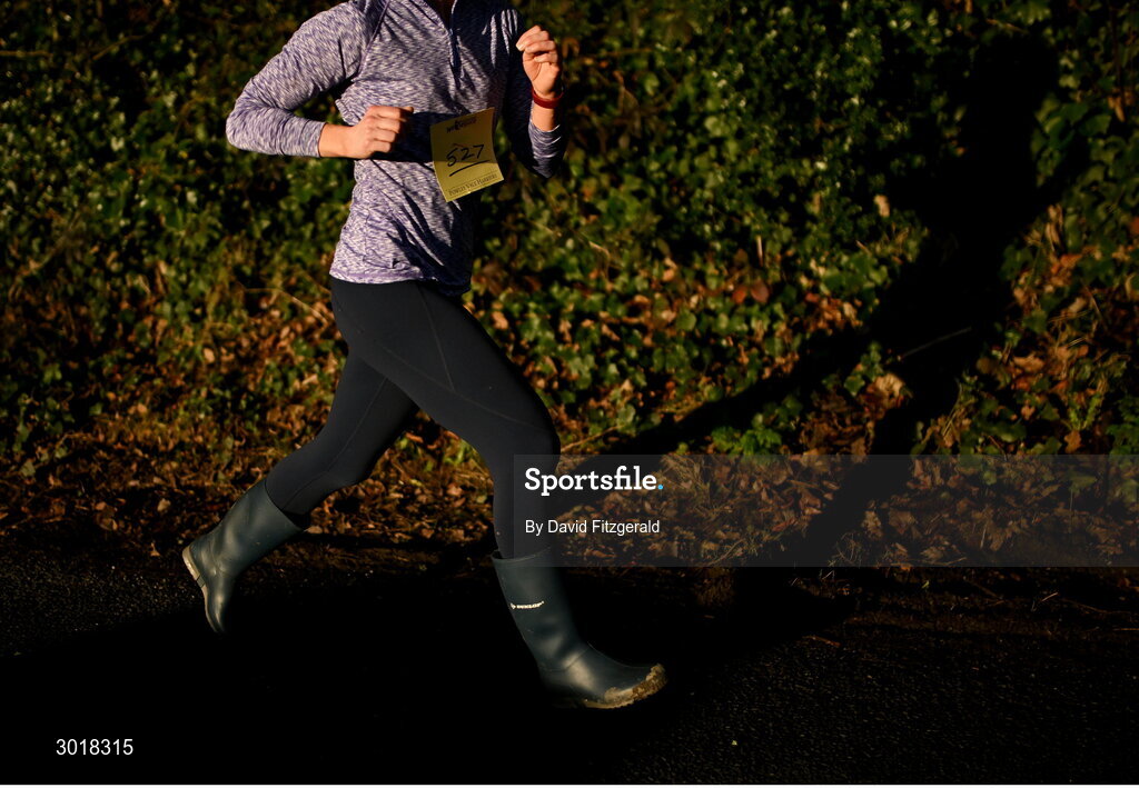 1 January 2025; A participant during the 45th annual Castlecomer Wellie Race in Castlecomer, Kilkenny, ran in aid of a number of local and national charities. Originally started in 1978, the local men decided to run off the Christmas excess by having a race over a cross country circuit. Not being the type of men that would be seen in a pair of proper running shoes, let alone actually own a pair, the most obvious footwear for this type of event was wellingtons. The event also includes a parade and family entertainment throughout the day in Castlecomer. Photo by David Fitzgerald/Sportsfile