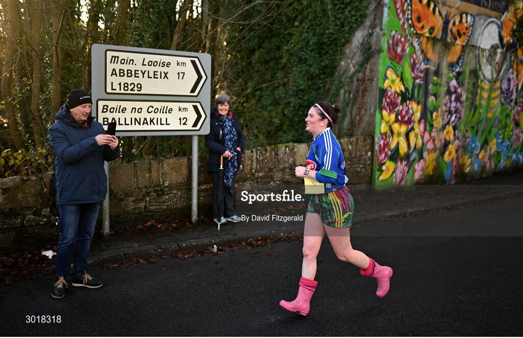 1 January 2025; A participant during the 45th annual Castlecomer Wellie Race in Castlecomer, Kilkenny, ran in aid of a number of local and national charities. Originally started in 1978, the local men decided to run off the Christmas excess by having a race over a cross country circuit. Not being the type of men that would be seen in a pair of proper running shoes, let alone actually own a pair, the most obvious footwear for this type of event was wellingtons. The event also includes a parade and family entertainment throughout the day in Castlecomer. Photo by David Fitzgerald/Sportsfile