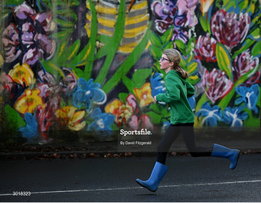 1 January 2025; A participant during the 45th annual Castlecomer Wellie Race in Castlecomer, Kilkenny, ran in aid of a number of local and national charities. Originally started in 1978, the local men decided to run off the Christmas excess by having a race over a cross country circuit. Not being the type of men that would be seen in a pair of proper running shoes, let alone actually own a pair, the most obvious footwear for this type of event was wellingtons. The event also includes a parade and family entertainment throughout the day in Castlecomer. Photo by David Fitzgerald/Sportsfile