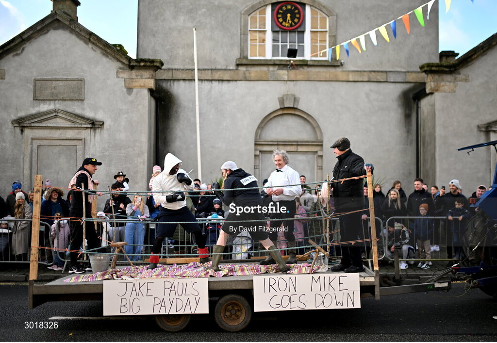 1 January 2025; Entertainers as part of the parade before the 45th annual Castlecomer Wellie Race in Castlecomer, Kilkenny, ran in aid of a number of local and national charities. Originally started in 1978, the local men decided to run off the Christmas excess by having a race over a cross country circuit. Not being the type of men that would be seen in a pair of proper running shoes, let alone actually own a pair, the most obvious footwear for this type of event was wellingtons. The event also includes a parade and family entertainment throughout the day in Castlecomer. Photo by David Fitzgerald/Sportsfile
