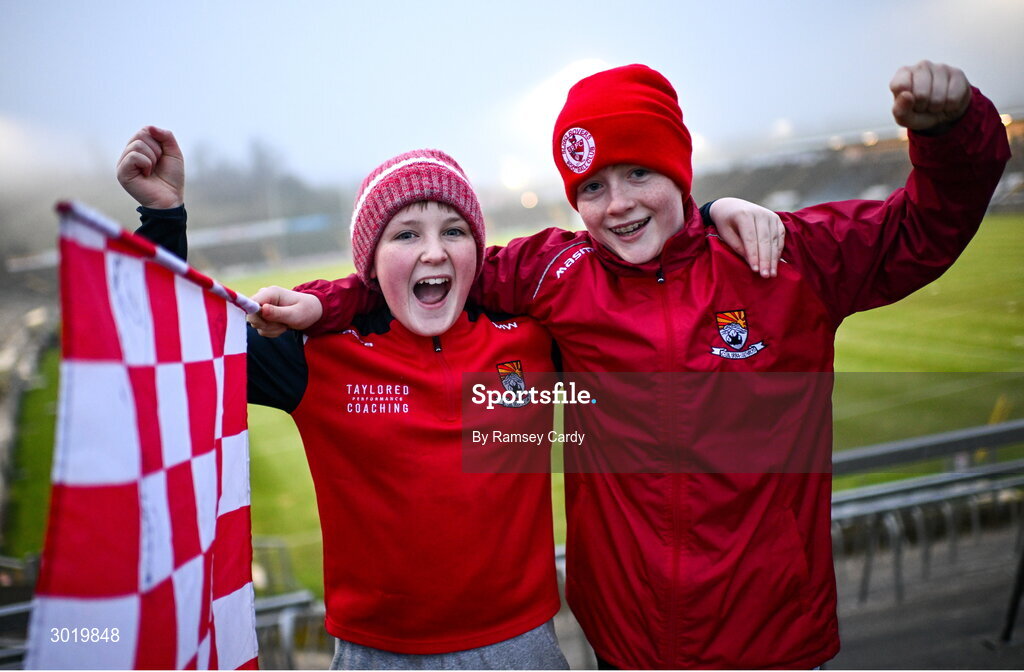 11 January 2025; Coolera-Strandhill supporters Michael Whelan, left, and John Joe Murphy before the AIB GAA Football All-Ireland Senior Club Championship semi-final match between Coolera-Strandhill and Cuala at Kingspan Breffni Park in Cavan. Photo by Ramsey Cardy/Sportsfile