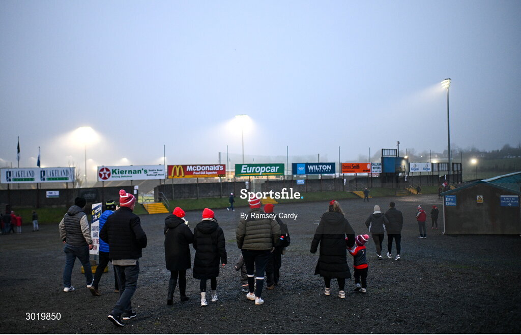 11 January 2025; Supporters arrive before the AIB GAA Football All-Ireland Senior Club Championship semi-final match between Coolera-Strandhill and Cuala at Kingspan Breffni Park in Cavan. Photo by Ramsey Cardy/Sportsfile