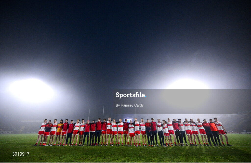 11 January 2025; The Coolera-Strandhill team before the AIB GAA Football All-Ireland Senior Club Championship semi-final match between Coolera-Strandhill and Cuala at Kingspan Breffni Park in Cavan. Photo by Ramsey Cardy/Sportsfile
