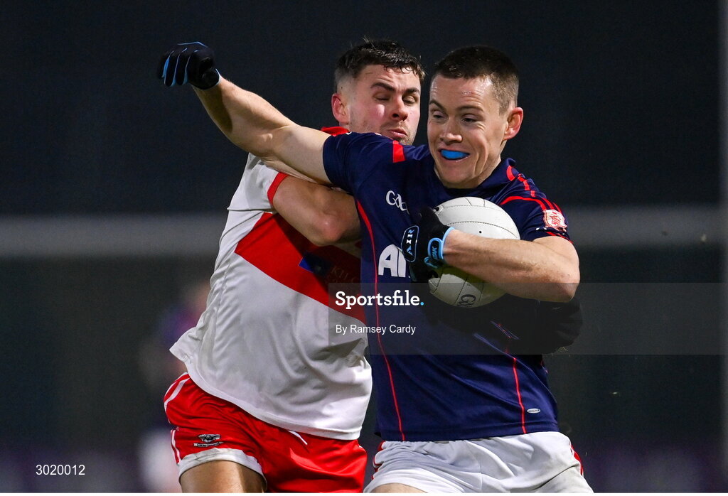 11 January 2025; Con O'Callaghan of Cuala in action against Sean Murphy of Coolera-Strandhill during the AIB GAA Football All-Ireland Senior Club Championship semi-final match between Coolera-Strandhill and Cuala at Kingspan Breffni Park in Cavan. Photo by Ramsey Cardy/Sportsfile