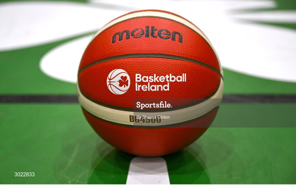 18 January 2025; A basketball is seen before the Basketball Ireland Men's Pat Duffy National Cup final match between Killester and UCC Demons at the National Basketball Arena in Tallaght, Dublin. Photo by Shauna Clinton/Sportsfile