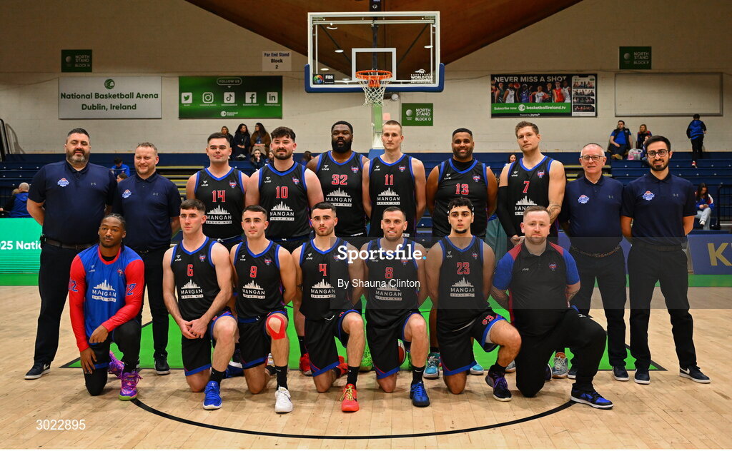 18 January 2025; The UCC Demons squad pose for a team photograph before the Basketball Ireland Men's Pat Duffy National Cup final match between Killester and UCC Demons at the National Basketball Arena in Tallaght, Dublin. Photo by Shauna Clinton/Sportsfile