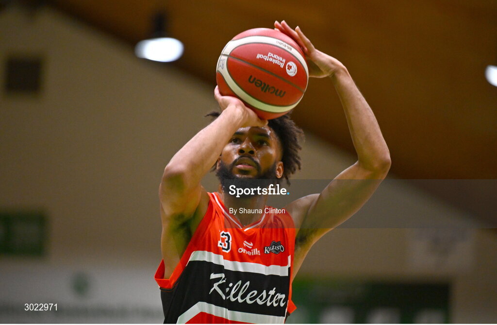 18 January 2025; Isiah Dasher of Killester during the Basketball Ireland Men's Pat Duffy National Cup final match between Killester and UCC Demons at the National Basketball Arena in Tallaght, Dublin. Photo by Shauna Clinton/Sportsfile