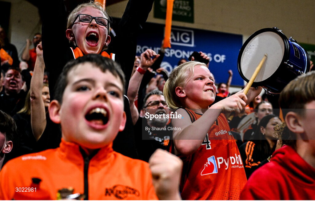 18 January 2025; Killester supporters react during the Basketball Ireland Men's Pat Duffy National Cup final match between Killester and UCC Demons at the National Basketball Arena in Tallaght, Dublin. Photo by Shauna Clinton/Sportsfile