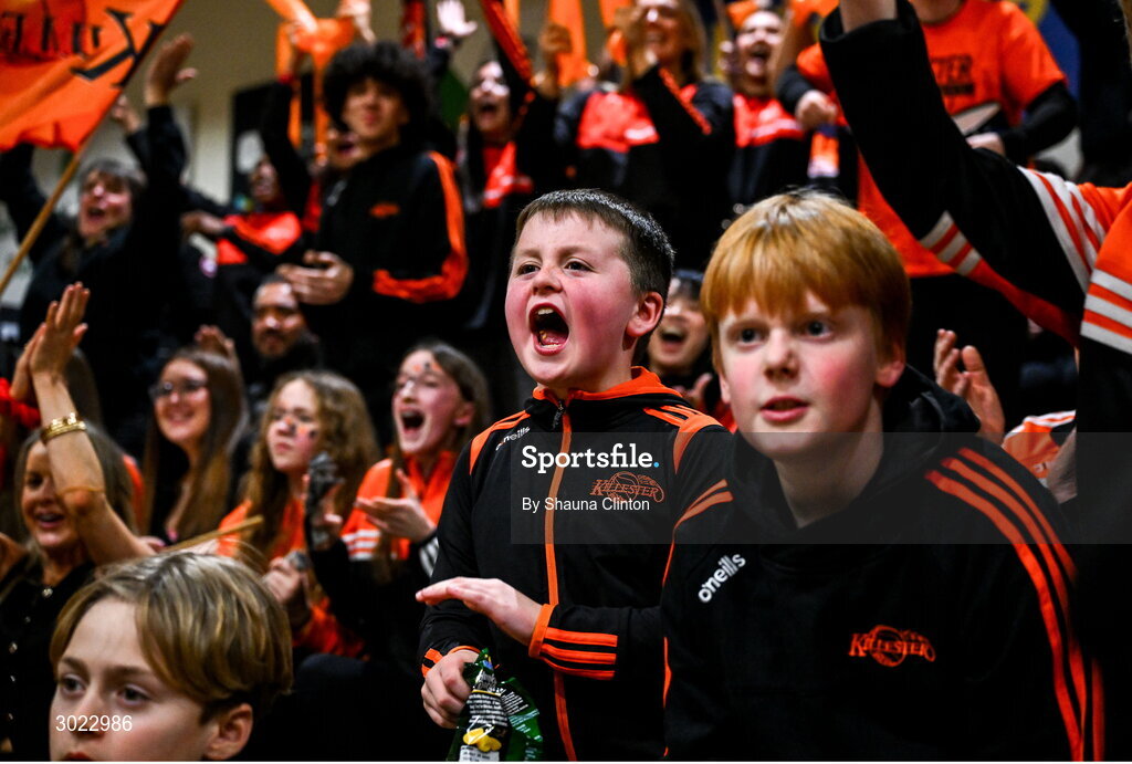 18 January 2025; Killester supporters react during the Basketball Ireland Men's Pat Duffy National Cup final match between Killester and UCC Demons at the National Basketball Arena in Tallaght, Dublin. Photo by Shauna Clinton/Sportsfile