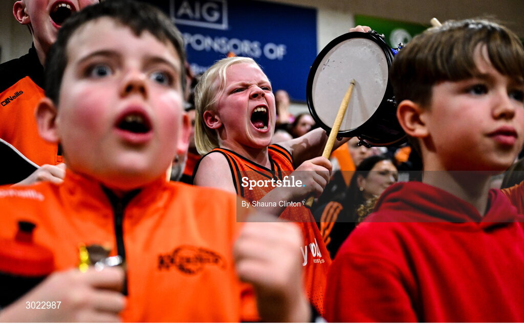 18 January 2025; Killester supporters react during the Basketball Ireland Men's Pat Duffy National Cup final match between Killester and UCC Demons at the National Basketball Arena in Tallaght, Dublin. Photo by Shauna Clinton/Sportsfile
