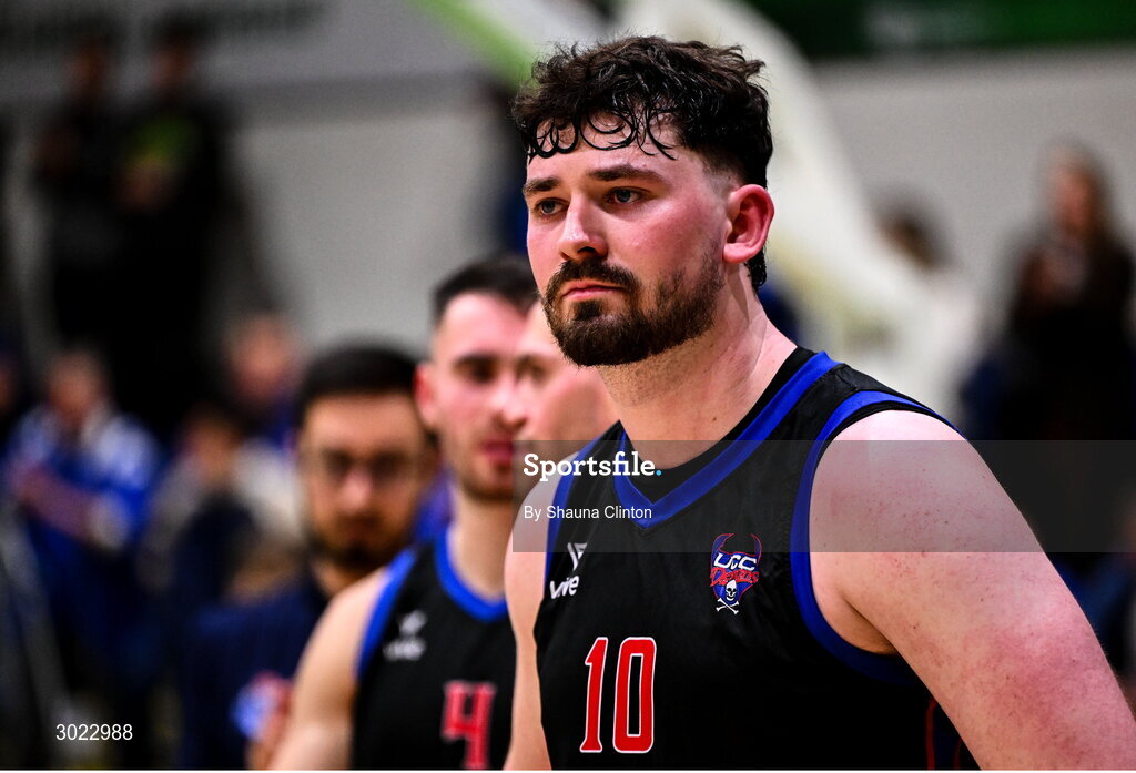 18 January 2025; UCC Demons captain David Lehane dejected after his side's defeat in the Basketball Ireland Men's Pat Duffy National Cup final match between Killester and UCC Demons at the National Basketball Arena in Tallaght, Dublin. Photo by Shauna Clinton/Sportsfile