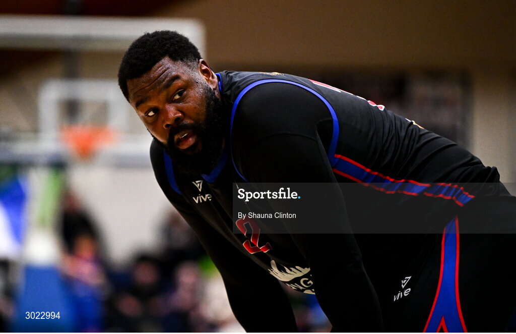18 January 2025; Elijah Tillman of UCC Demons during the Basketball Ireland Men's Pat Duffy National Cup final match between Killester and UCC Demons at the National Basketball Arena in Tallaght, Dublin. Photo by Shauna Clinton/Sportsfile