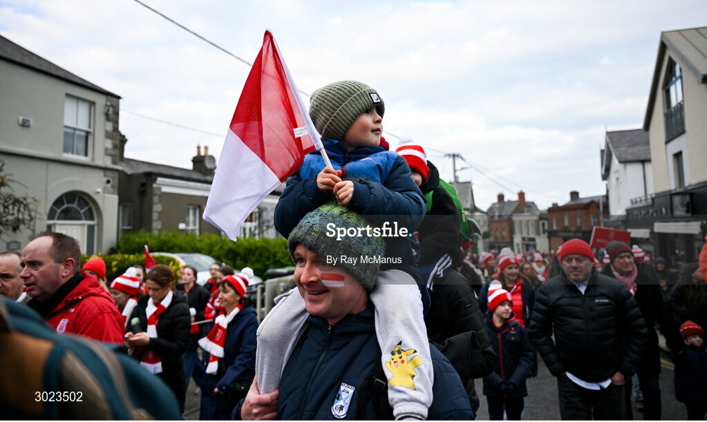 19 January 2025; Supporters of the Cuala G.A.A. club on their way to the AIB GAA Football All-Ireland Senior Club Championship final match between Cuala and Errigal Ciarán in Croke Park, Dublin. Photo by Ray McManus/Sportsfile