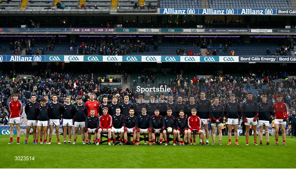 19 January 2025; The Cuala squad before the AIB GAA Football All-Ireland Senior Club Championship final match between Cuala and Errigal Ciarán at Croke Park in Dublin. Photo by Ben McShane/Sportsfile