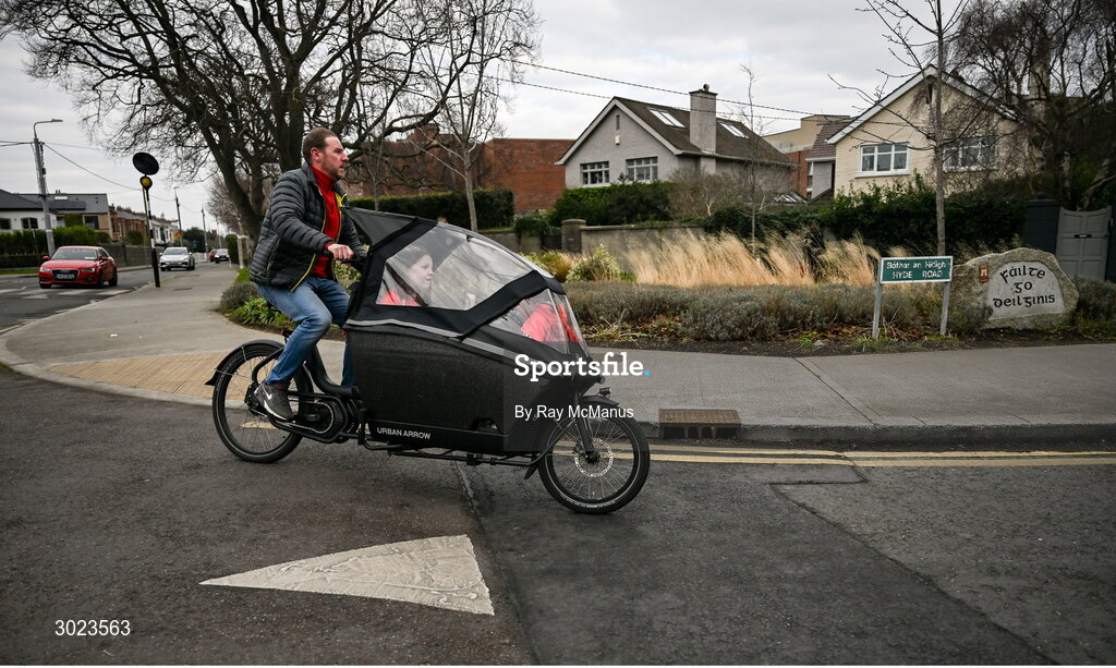 19 January 2025; Supporters of the Cuala G.A.A. club cycle to the AIB GAA Football All-Ireland Senior Club Championship final match between Cuala and Errigal Ciarán in Croke Park, Dublin. Photo by Ray McManus/Sportsfile