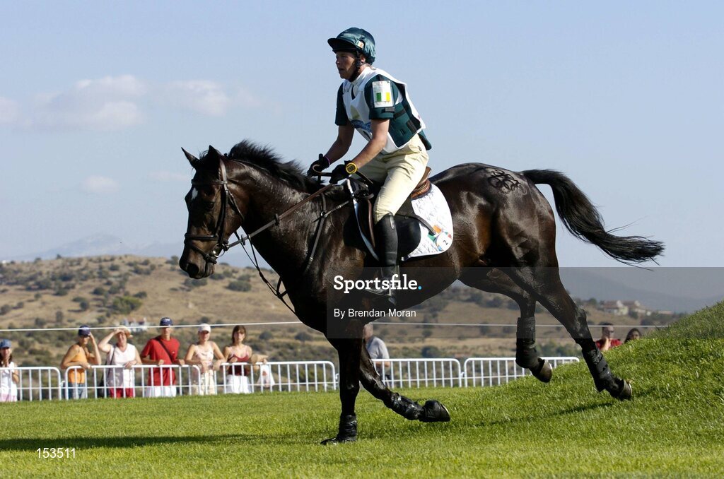 17 August 2004; Ireland's Susan Shortt, on Just Beauty Queen, in action during the Cross Country discipline of the 3 Day Eventing Competition. Markopoulo Olympic Equestrian Centre. Games of the XXVIII Olympiad, Athens Summer Olympics Games 2004, Athens, Greece. Picture credit; Brendan Moran / SPORTSFILE