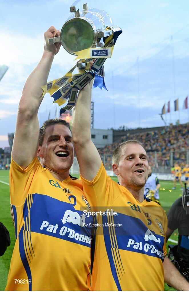 28 September 2013; John Conlon, left, and Colin Ryan, Clare, celebrate with the Liam MacCarthy cup following their side's victory. GAA Hurling All-Ireland Senior Championship Final Replay, Cork v Clare, Croke Park, Dublin. Picture credit: Stephen McCarthy / SPORTSFILE