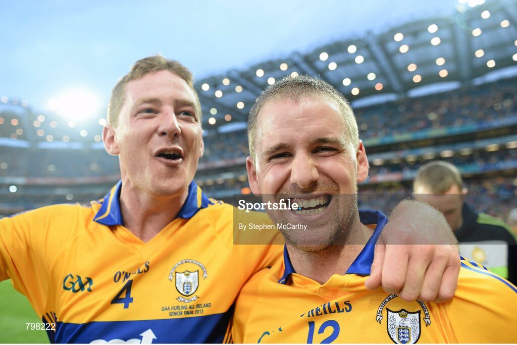 28 September 2013; Clare players Cian Dillon, left, and Colin Ryan celebrate after their side's victory. GAA Hurling All-Ireland Senior Championship Final Replay, Cork v Clare, Croke Park, Dublin. Picture credit: Stephen McCarthy / SPORTSFILE