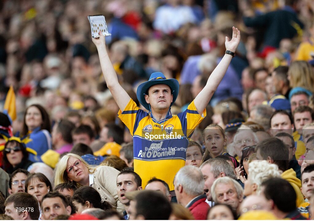 28 September 2013; A Clare supporter during the game. GAA Hurling All-Ireland Senior Championship Final Replay, Cork v Clare, Croke Park, Dublin. Picture credit: Stephen McCarthy / SPORTSFILE