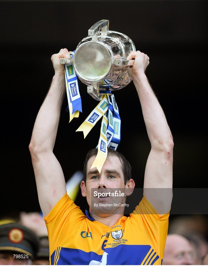 28 September 2013; Clare captain Patrick Donnellan lifts the Liam MacCarthy cup. GAA Hurling All-Ireland Senior Championship Final Replay, Cork v Clare, Croke Park, Dublin. Picture credit: Stephen McCarthy / SPORTSFILE