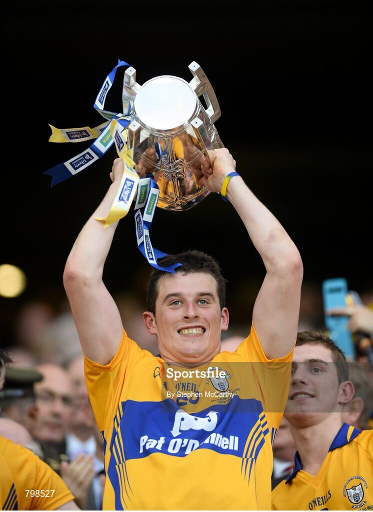 28 September 2013; Nicky O'Connell, Clare, lifts the Liam MacCarthy cup. GAA Hurling All-Ireland Senior Championship Final Replay, Cork v Clare, Croke Park, Dublin. Picture credit: Stephen McCarthy / SPORTSFILE