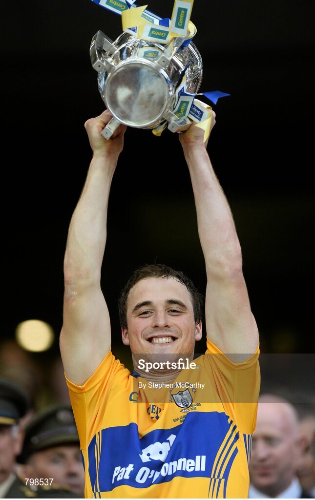 28 September 2013; Patrick O'Connor, Clare, lifts the Liam MacCarthy cup. GAA Hurling All-Ireland Senior Championship Final Replay, Cork v Clare, Croke Park, Dublin. Picture credit: Stephen McCarthy / SPORTSFILE