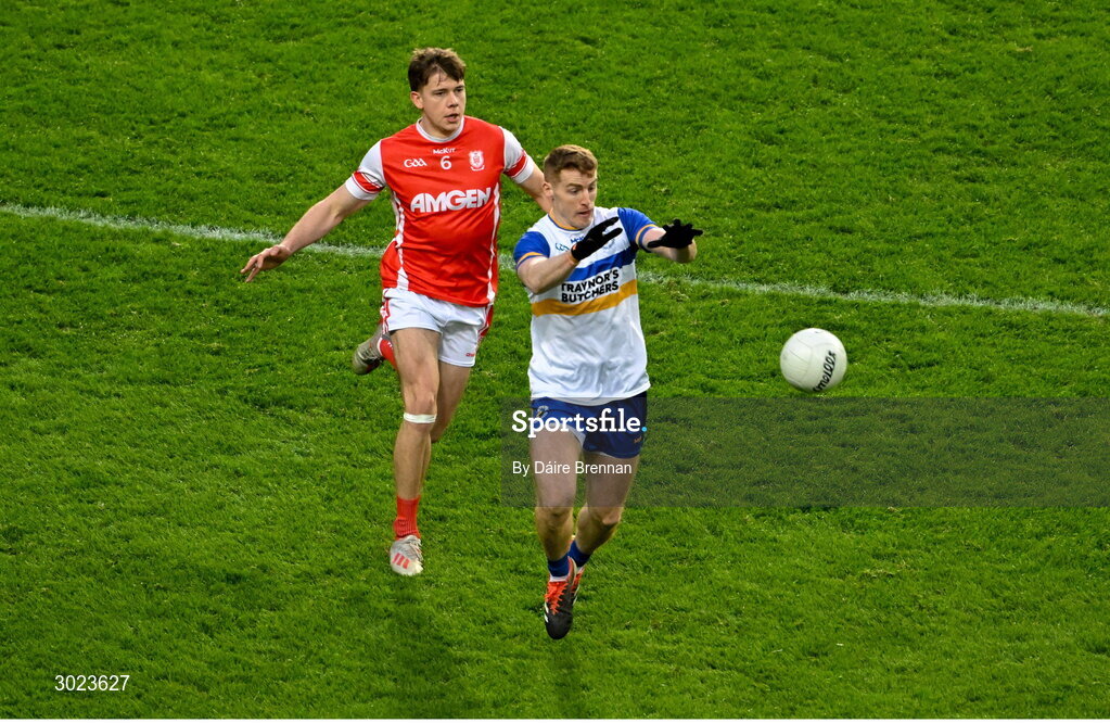 19 January 2025; Peter Harte of Errigal Ciarán in action against Charlie McMorrow of Cuala during the AIB GAA Football All-Ireland Senior Club Championship final match between Cuala and Errigal Ciarán at Croke Park in Dublin. Photo by Daire Brennan/Sportsfile