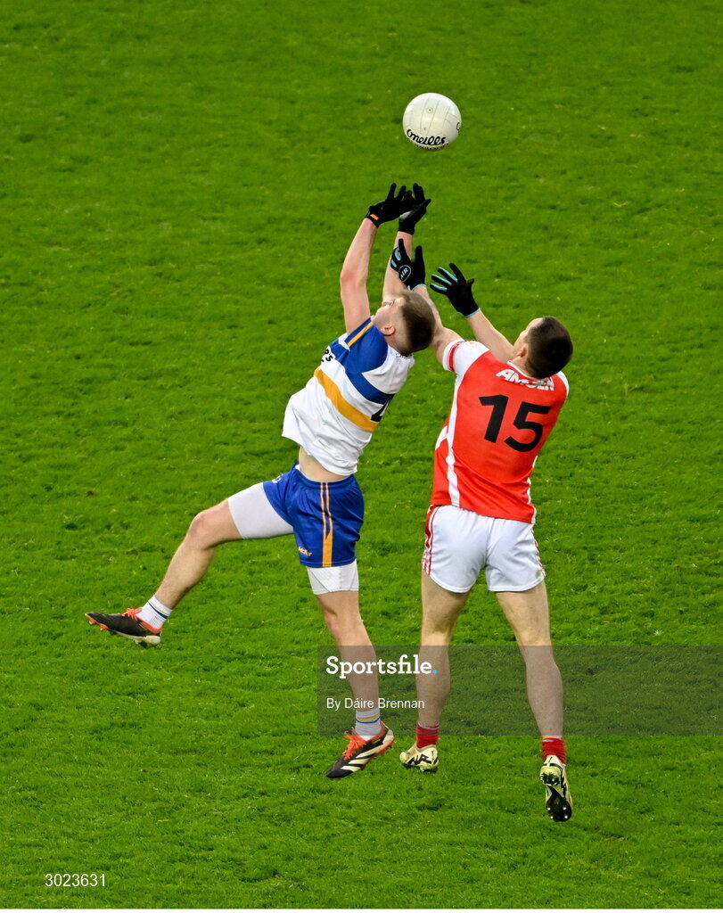 19 January 2025; Conor Quinn of Errigal Ciarán in action against Con O'Callaghan of Cuala during the AIB GAA Football All-Ireland Senior Club Championship final match between Cuala and Errigal Ciarán at Croke Park in Dublin. Photo by Daire Brennan/Sportsfile