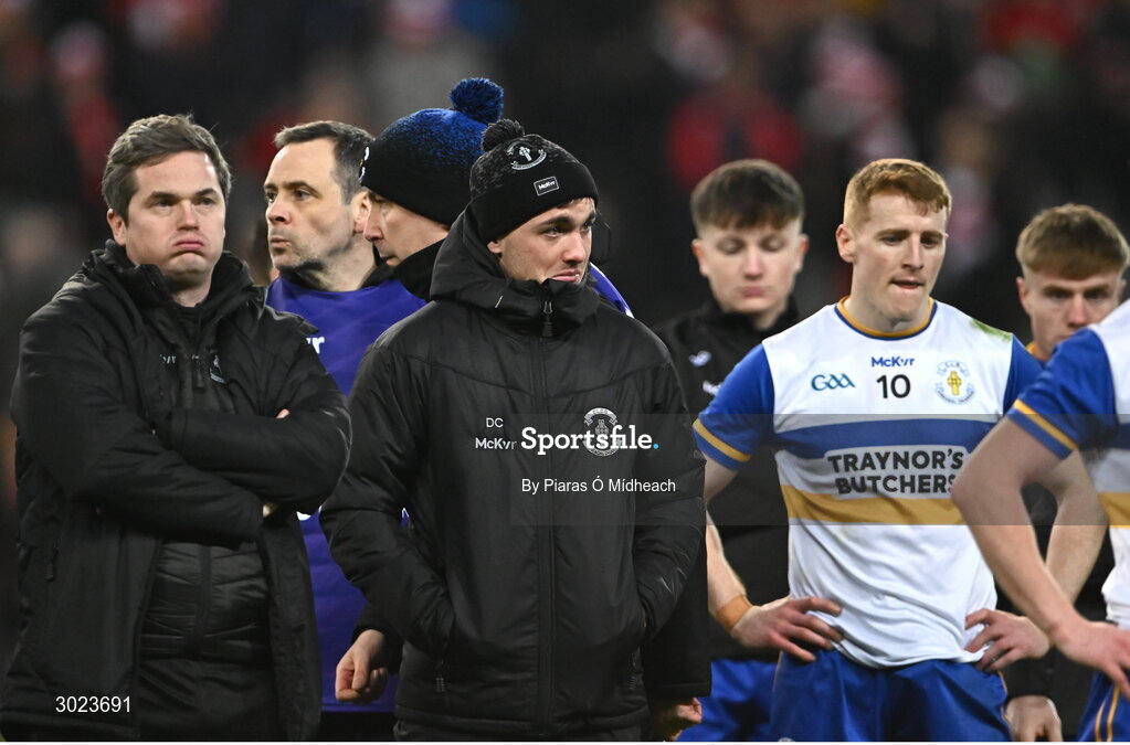 19 January 2025; Darragh Canavan of Errigal Ciarán, centre, after defeat in the AIB GAA Football All-Ireland Senior Club Championship final match between Cuala and Errigal Ciarán at Croke Park in Dublin. Photo by Piaras Ó Mídheach/Sportsfile