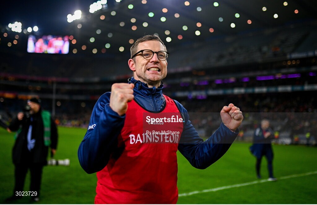 19 January 2025; Cuala manager Austin O'Malley celebrates after the AIB GAA Football All-Ireland Senior Club Championship final match between Cuala and Errigal Ciarán at Croke Park in Dublin. Photo by Ben McShane/Sportsfile