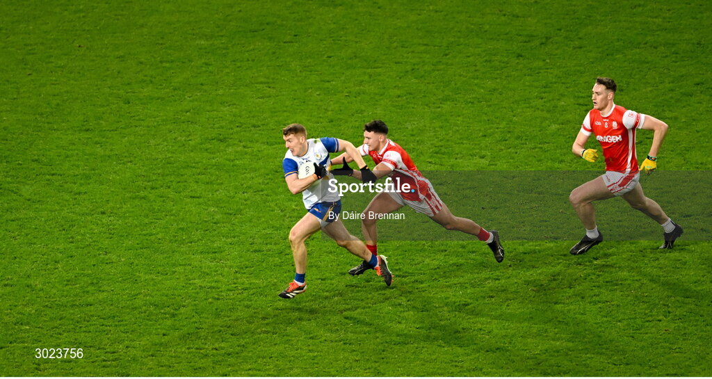 19 January 2025; Peter Harte of Errigal Ciarán in action against David O'Dowd of Cuala during the AIB GAA Football All-Ireland Senior Club Championship final match between Cuala and Errigal Ciarán at Croke Park in Dublin. Photo by Daire Brennan/Sportsfile