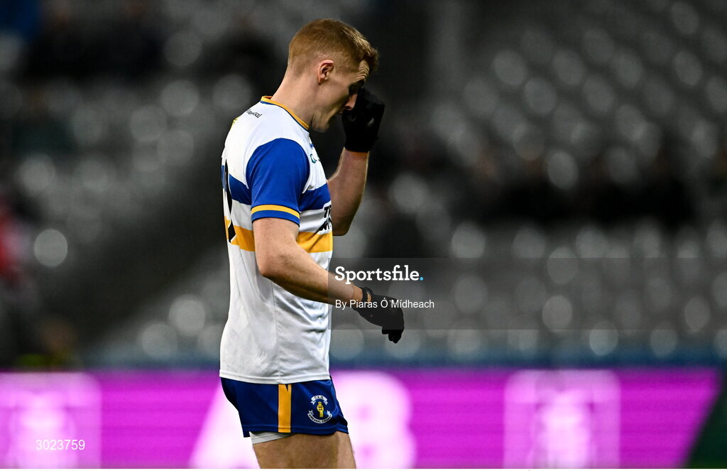 19 January 2025; Peter Harte of Errigal Ciarán leaves the pitch after he was sent off during the AIB GAA Football All-Ireland Senior Club Championship final match between Cuala and Errigal Ciarán at Croke Park in Dublin. Photo by Piaras Ó Mídheach/Sportsfile