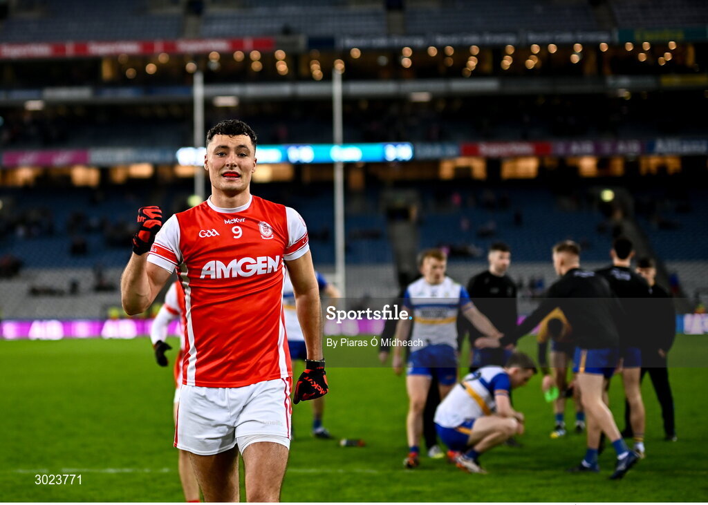 19 January 2025; Peter Duffy of Cuala celebrates after his side's victory in the AIB GAA Football All-Ireland Senior Club Championship final match between Cuala and Errigal Ciarán at Croke Park in Dublin. Photo by Piaras Ó Mídheach/Sportsfile