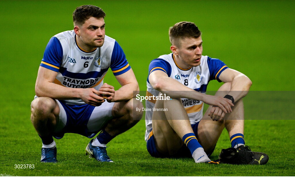19 January 2025; Dejected Errigal Ciarán players, Niall Kelly, left, and Ben McDonnell, after the AIB GAA Football All-Ireland Senior Club Championship final match between Cuala and Errigal Ciarán at Croke Park in Dublin. Photo by Daire Brennan/Sportsfile