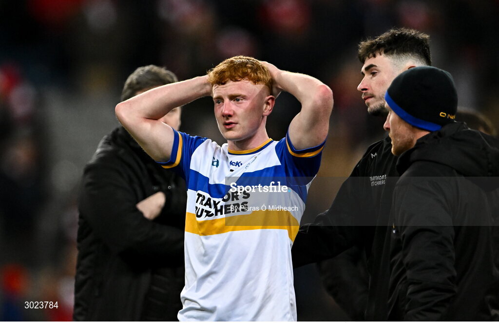 19 January 2025; Tiarnan Colhoun of Errigal Ciarán after his side's defeat in the AIB GAA Football All-Ireland Senior Club Championship final match between Cuala and Errigal Ciarán at Croke Park in Dublin. Photo by Piaras Ó Mídheach/Sportsfile