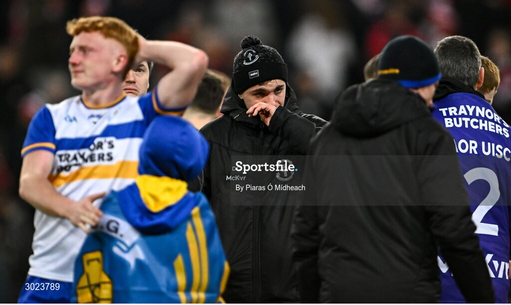 19 January 2025; Darragh Canavan of Errigal Ciarán, centre, after his side's defeat in the AIB GAA Football All-Ireland Senior Club Championship final match between Cuala and Errigal Ciarán at Croke Park in Dublin. Photo by Piaras Ó Mídheach/Sportsfile