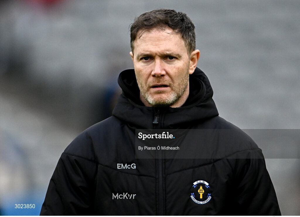 19 January 2025; Errigal Ciarán manager Enda McGinley before the AIB GAA Football All-Ireland Senior Club Championship final match between Cuala and Errigal Ciarán at Croke Park in Dublin. Photo by Piaras Ó Mídheach/Sportsfile