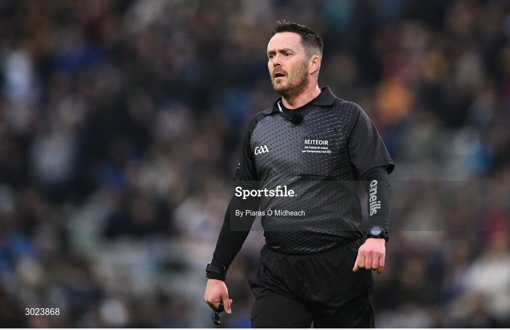 19 January 2025; Referee Paddy Neilan during the AIB GAA Football All-Ireland Senior Club Championship final match between Cuala and Errigal Ciarán at Croke Park in Dublin. Photo by Piaras Ó Mídheach/Sportsfile
