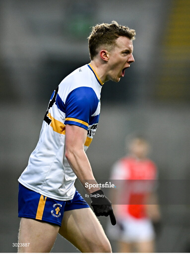 19 January 2025; Mark Kavanagh of Errigal Ciarán celebrates after scoring a point during the AIB GAA Football All-Ireland Senior Club Championship final match between Cuala and Errigal Ciarán at Croke Park in Dublin. Photo by Seb Daly/Sportsfile