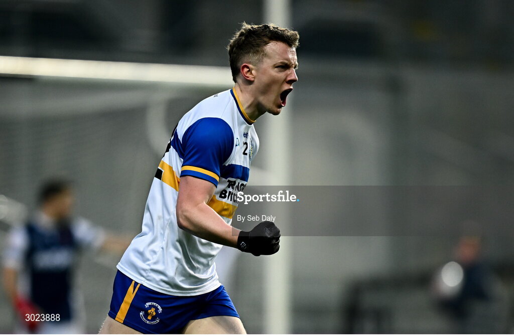 19 January 2025; Mark Kavanagh of Errigal Ciarán celebrates after scoring a point during the AIB GAA Football All-Ireland Senior Club Championship final match between Cuala and Errigal Ciarán at Croke Park in Dublin. Photo by Seb Daly/Sportsfile
