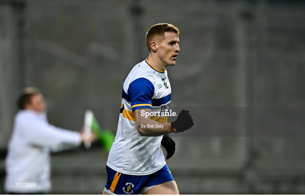 19 January 2025; Peter Harte of Errigal Ciarán celebrates after scoring his side's first goal during the AIB GAA Football All-Ireland Senior Club Championship final match between Cuala and Errigal Ciarán at Croke Park in Dublin. Photo by Seb Daly/Sportsfile