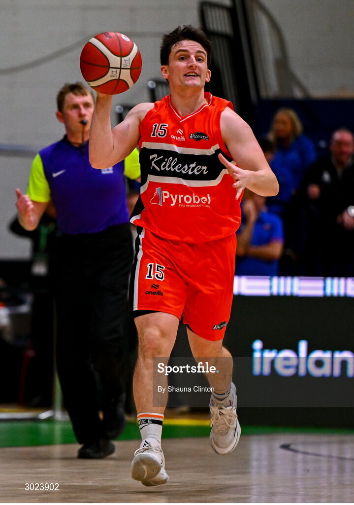18 January 2025; Ciaran Roe of Killester during the Basketball Ireland Men's Pat Duffy National Cup final match between Killester and UCC Demons at the National Basketball Arena in Tallaght, Dublin. Photo by Shauna Clinton/Sportsfile