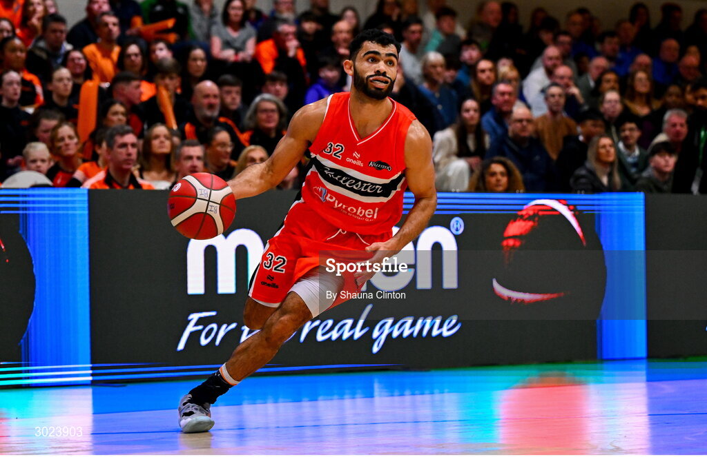 18 January 2025; Kason Harrell of Killester during the Basketball Ireland Men's Pat Duffy National Cup final match between Killester and UCC Demons at the National Basketball Arena in Tallaght, Dublin. Photo by Shauna Clinton/Sportsfile